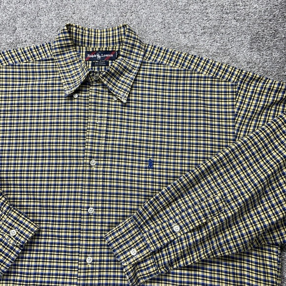 Ralph Lauren Other - Ralph Lauren Blake Mens Button Down Shirt Blue Yellow Plaid 100% Cotton Size LT